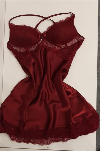 Duchesse 137 Çeyizlik Dantelli Saten 6lı Set -Bordo