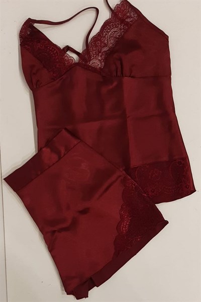 Duchesse 137 Çeyizlik Dantelli Saten 6lı Set -Bordo