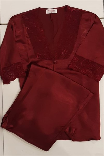 Duchesse 137 Çeyizlik Dantelli Saten 6lı Set -Bordo