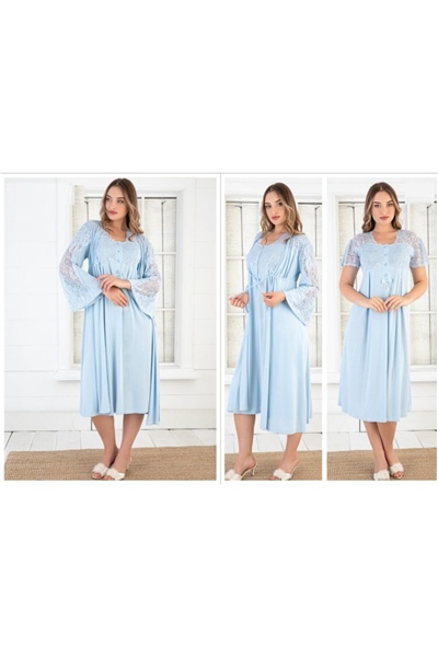 Duchesse 2008 Hamile Lohusa Sabahlıklı Gecelik Takım-Mavi