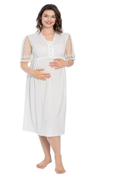 Duchesse 2060 Hamile Lohusa Sabahlıklı Gecelik Takım-Ekru