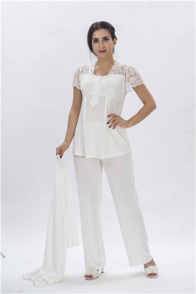Duchesse 3008 Hamile Lohusa Sabahlıklı Pijama Takım-Ekru