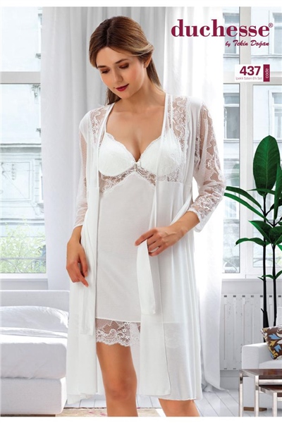 Duchesse 437 Çeyizlik Dantelli Saten 6lı Set -Ekru