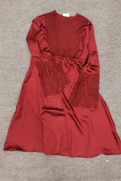 Duchesse 7625 Çeyizlik Dantelli Saten 6lı Set -Bordo