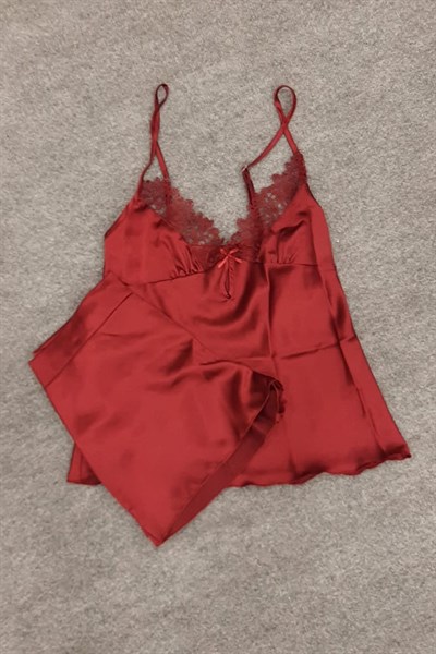 Duchesse 7625 Çeyizlik Dantelli Saten 6lı Set -Bordo