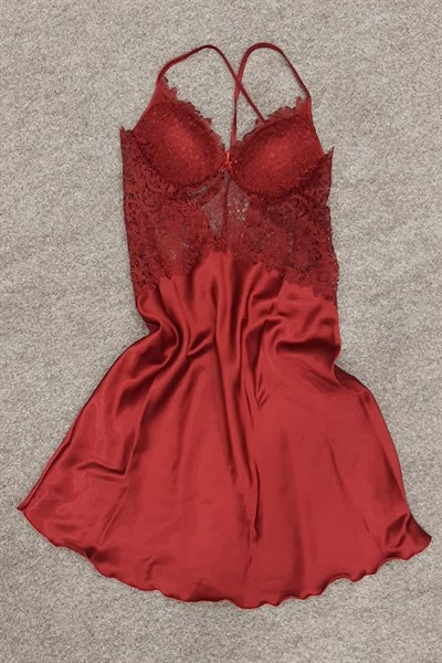 Duchesse 7625 Çeyizlik Dantelli Saten 6lı Set -Bordo