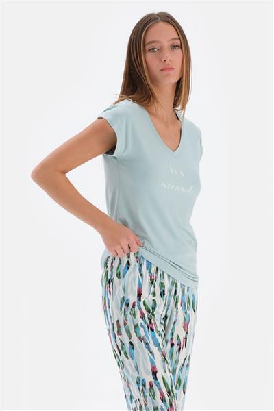 Eros 33580 Kadın V Yaka Kısa Kol Pijama Takımı-Mint