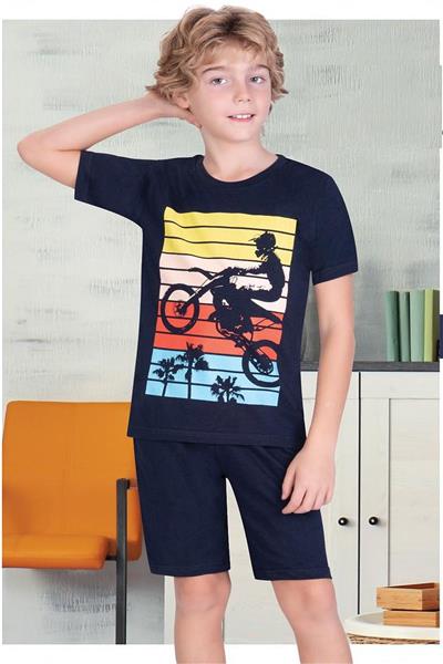 Ersoy 843G Erkek Çocuk Garson Boy Kısa Kollu Şortlu Pijama Takımı-Lacivert