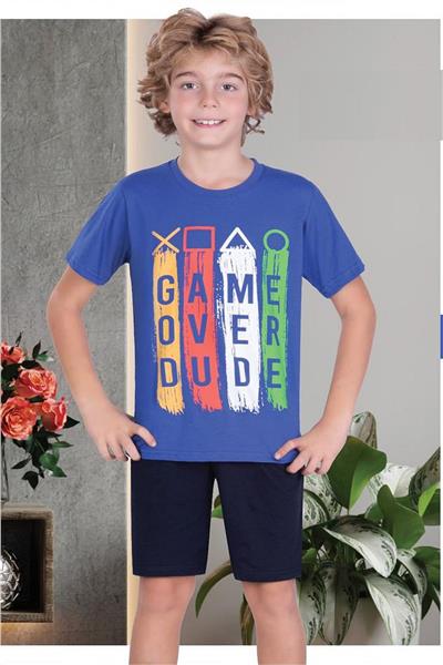 Ersoy 844G Erkek Çocuk Garson Boy Kısa Kollu Şortlu Pijama Takımı-Mavi