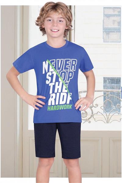 Ersoy 845G Erkek Çocuk Garson Boy Kısa Kollu Şortlu Pijama Takımı-Mavi