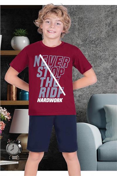 Ersoy 845G Erkek Çocuk Garson Boy Kısa Kollu Şortlu Pijama Takımı-Bordo