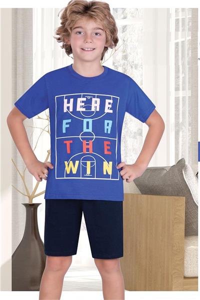 Ersoy 846G Erkek Çocuk Garson Boy Kısa Kollu Şortlu Pijama Takımı-Mavi