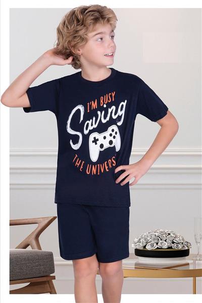 Ersoy 847G Erkek Çocuk Garson Boy Kısa Kollu Şortlu Pijama Takımı-Lacivert