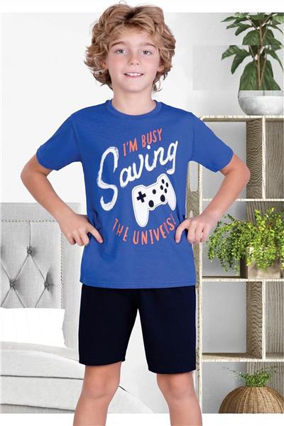 Ersoy 847G Erkek Çocuk Garson Boy Kısa Kollu Şortlu Pijama Takımı-Mavi