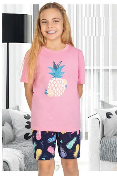 Ersoy 867G Kız Çocuk Garson Boy Kısa Kollu Şortlu Pijama Takımı-Pembe