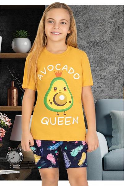 Ersoy 870G Kız Çocuk Garson Boy Kısa Kollu Şortlu Pijama Takımı-Hardal
