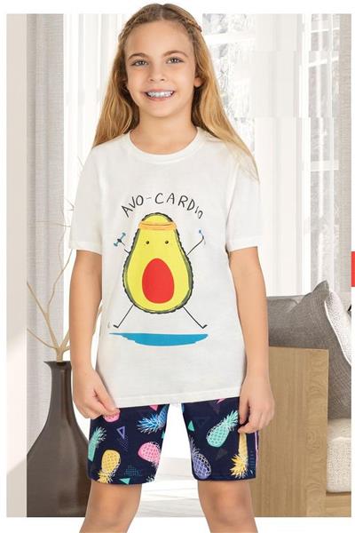 Ersoy 872G Kız Çocuk Garson Boy Kısa Kollu Şortlu Pijama Takımı-Beyaz