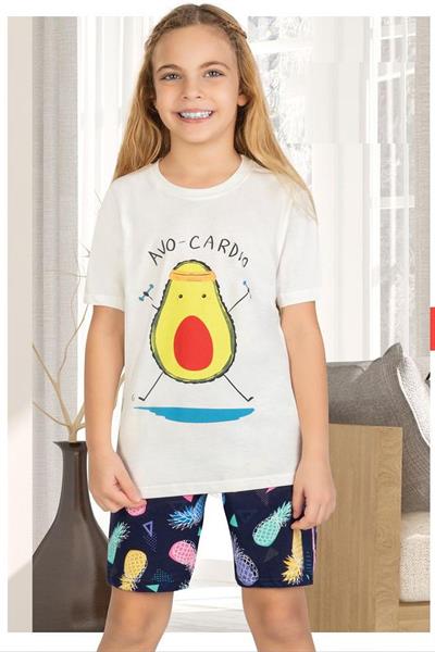 Ersoy 872G Kız Çocuk Garson Boy Kısa Kollu Şortlu Pijama Takımı-Beyaz
