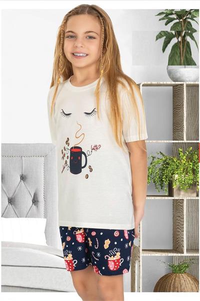 Ersoy 873G Kız Çocuk Garson Boy Kısa Kollu Şortlu Pijama Takımı-Beyaz