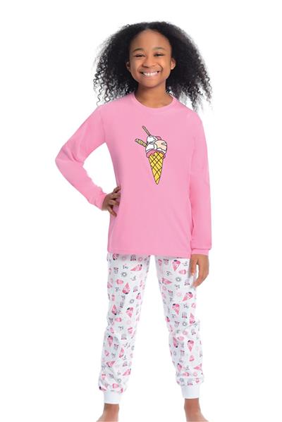 Ersoy 904G Garson Boy Kız Çocuk Uzun Kollu Çocuk Pijama Takımı-Pembe