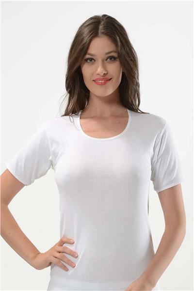 Faal 228 Kadın Penye Ribana Biyeli Yarım Kol Bisiklet Yaka Atlet Fanila-Beyaz