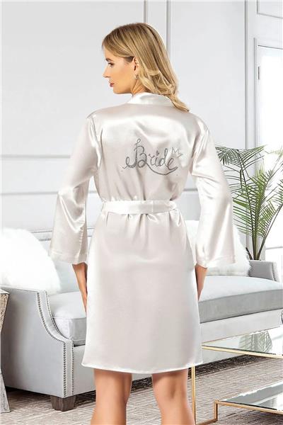 Faal 5906 Kadın Saten Bride Sabahlık-Beyaz