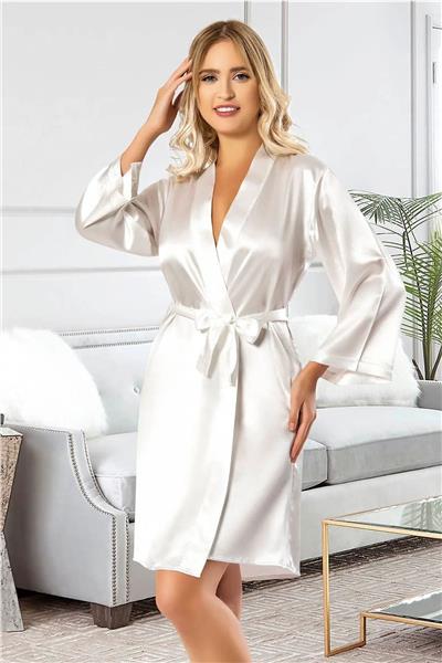 Faal 5906 Kadın Saten Bride Sabahlık-Beyaz