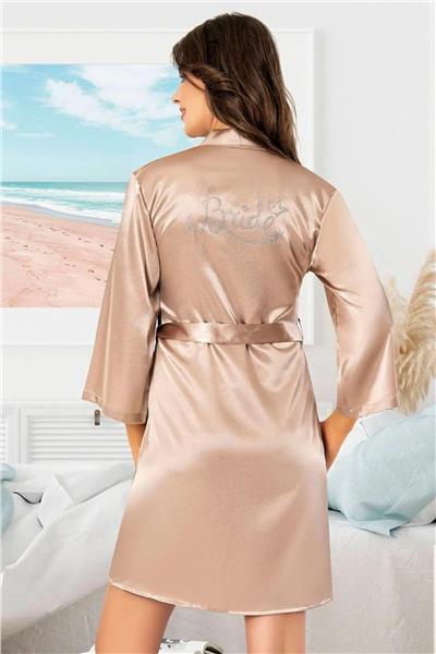 Faal 5911 Kadın Saten Bride Sabahlık-Vizon