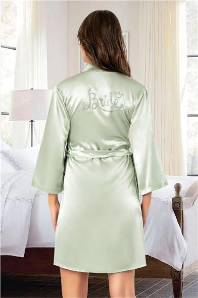 Faal 5912 Kadın Saten Bride Sabahlık-Yeşil