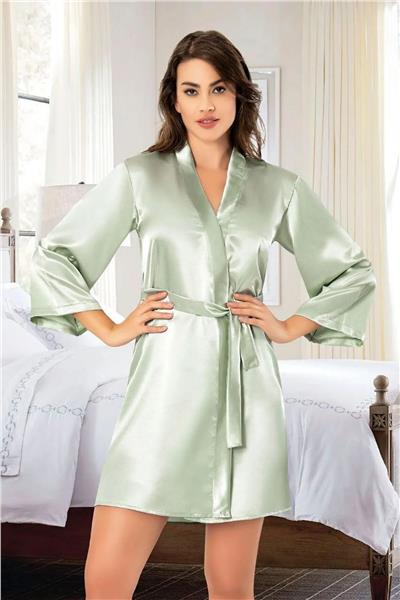 Faal 5912 Kadın Saten Bride Sabahlık-Yeşil