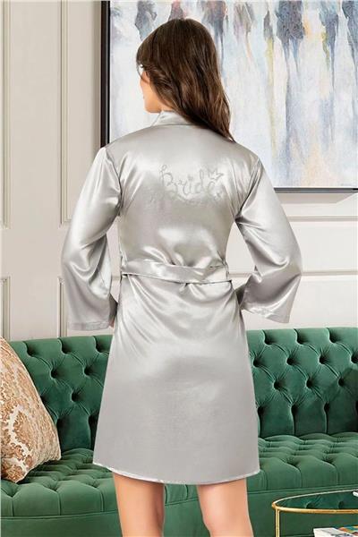 Faal 5913 Kadın Saten Bride Sabahlık-Gri