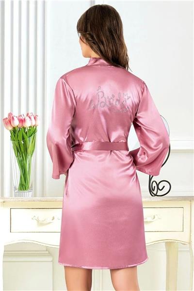 Faal 5914 Kadın Saten Bride Sabahlık-Pembe