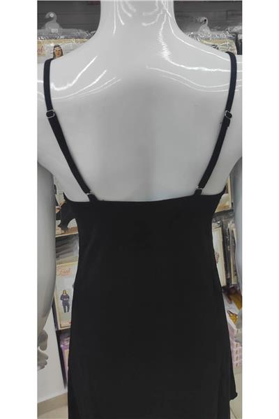 Faal 6025 Kadın Viskon İp Askılı Gecelik Sabahlık Takım-Siyah