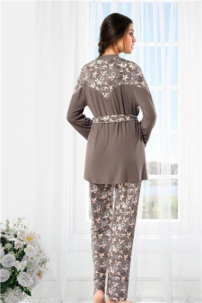 Faal 8901 Kadın Sabahlıklı Pijama Takımı-Füme