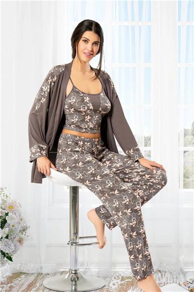 Faal 8901 Kadın Sabahlıklı Pijama Takımı-Füme