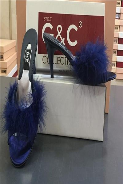 GC Terlik 155 Kadın Önü Tüylü Topuklu Ev Terliği-Lacivert