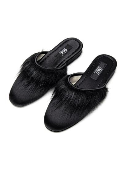 GC Terlik 245 Kadın Önü Tüylü Ev Terliği-Siyah