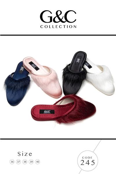 GC Terlik 245 Kadın Önü Tüylü Ev Terliği-Bordo