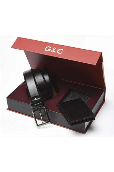 GC Terlik 520 Erkek Cüzdan Kemer Set-Siyah