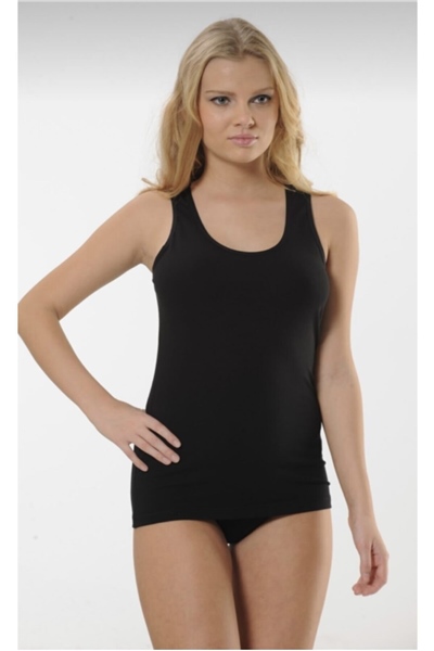 HMD 2003 3lü %100 Pamuk Kalın Askılı Ribana Kadın Atlet - Siyah