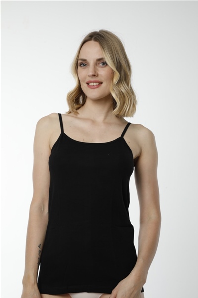 HMD 2005 6lı %100 Pamuk İp Askılı Ribana Kadın Atlet - Siyah