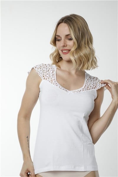 HMD 2434 Pamuklu Sıfır Kol Kadın Atlet - Beyaz