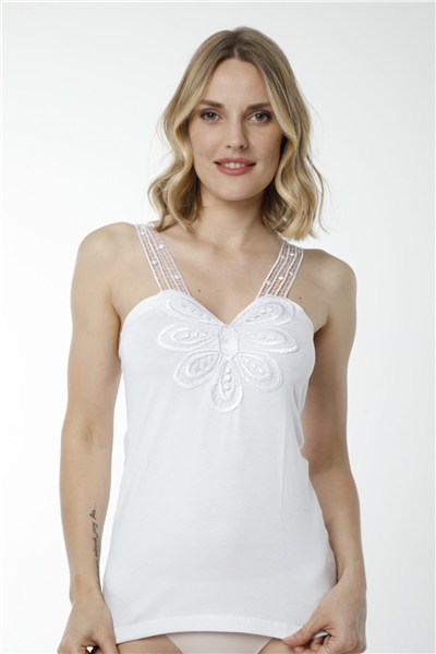 HMD 2444 Pamuklu Dantel Askılı Kadın Atlet - Beyaz