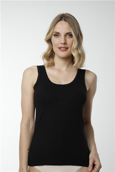 HMD 2456 Likralı Dantelli Kadın Atlet Tişört - Siyah