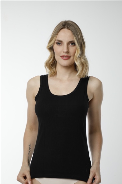 HMD 2462 Licralı Lez Dantelli Kadın Atlet T-Shirt - Siyah