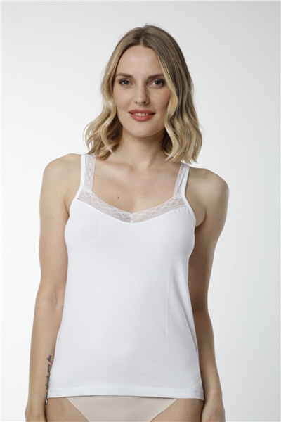 HMD 2490 Kalın Güpür Askılı Pamuk Kadın Atlet - Beyaz