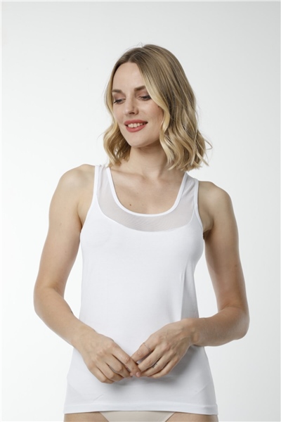 HMD 2492 3lü Yaka ve Askı Tül Detaylı Pamuk Kadın Atlet - Beyaz