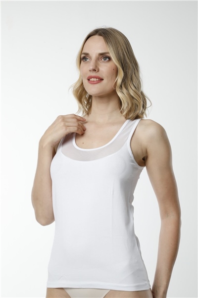 HMD 2492 3lü Yaka ve Askı Tül Detaylı Pamuk Kadın Atlet - Beyaz