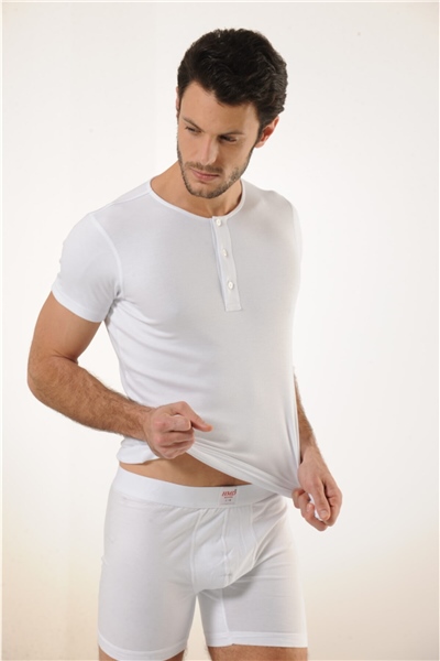 HMD 505 3lü Pamuklu Düğme Detay Yaka Erkek Atlet - Beyaz