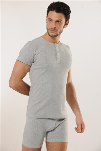 HMD 505 3lü Pamuklu Düğme Detay Yaka Erkek Atlet - Gri